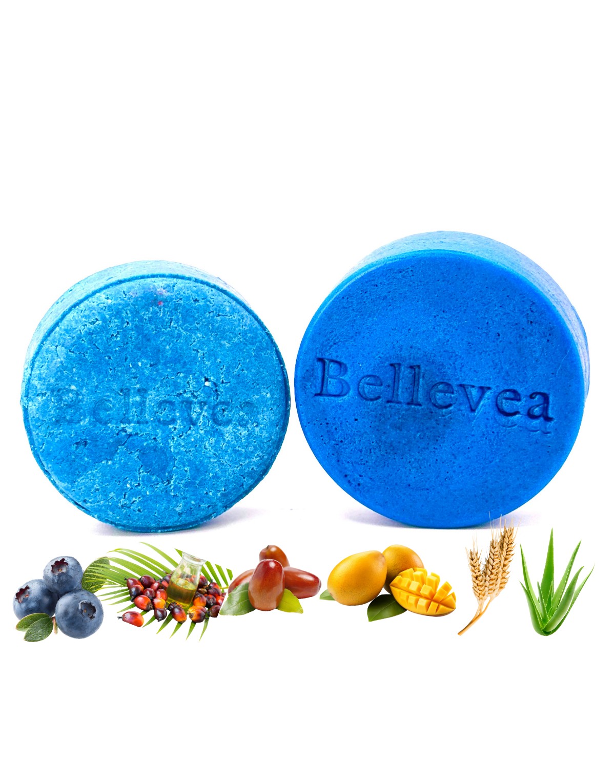 3.2 oz Bellevea Blueberry Breeze Clarifying Shampoo & 3 oz Blueberry Breeze Hydrating Conditioner Bars Combo - Clarifying & hydrating for fine, limp, & oily hair (All Hair Types) in women and men. Scents of orange, tropical fruits, coconut, and pineapple.