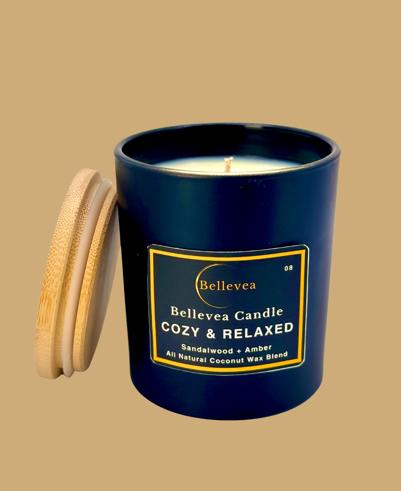 11 oz Bellevea Cozy & Relaxed Candle, the scents of amber and sandalwood