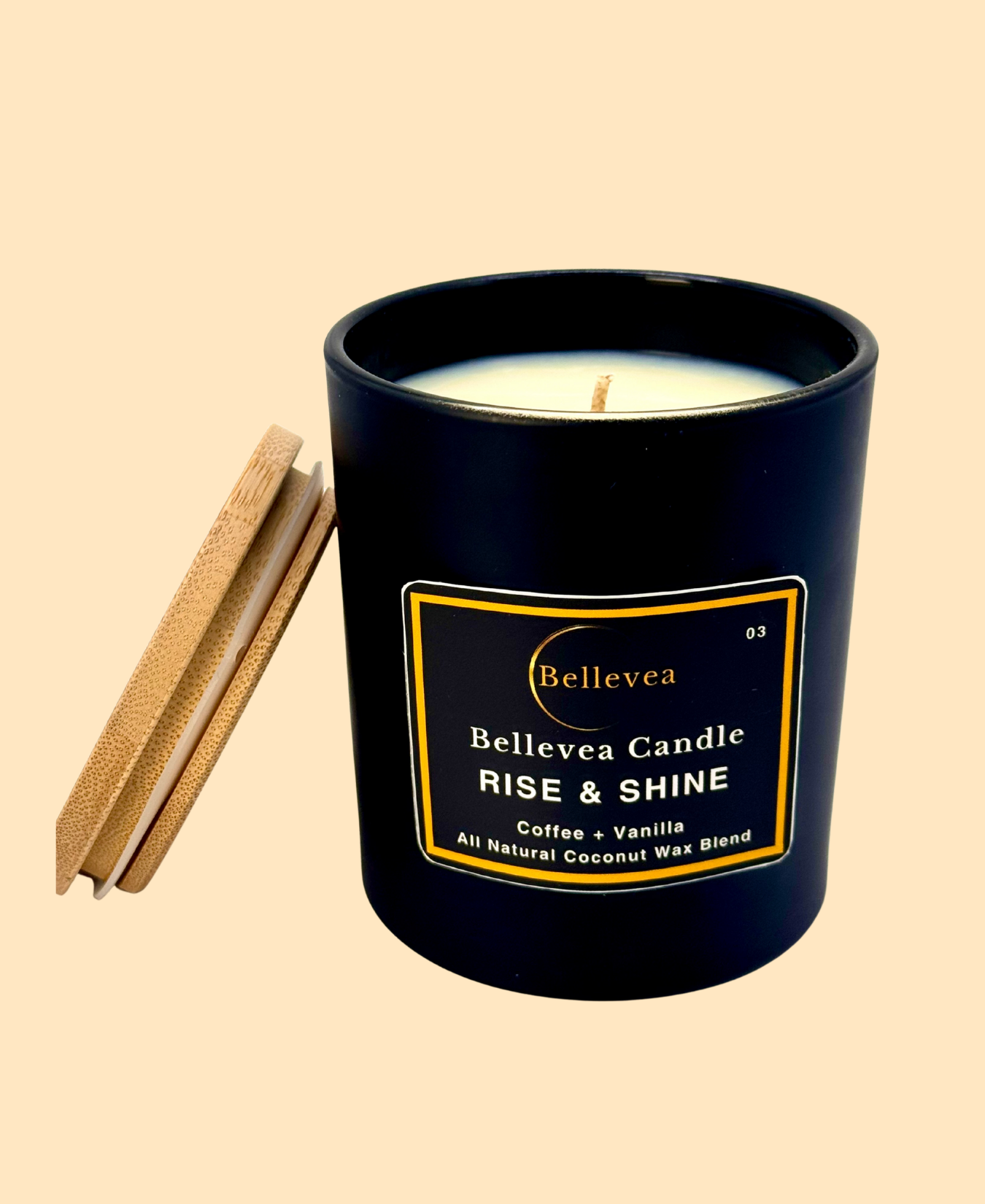 11 oz Bellevea Rise & Shine Candle, the scents of coffee and vanilla