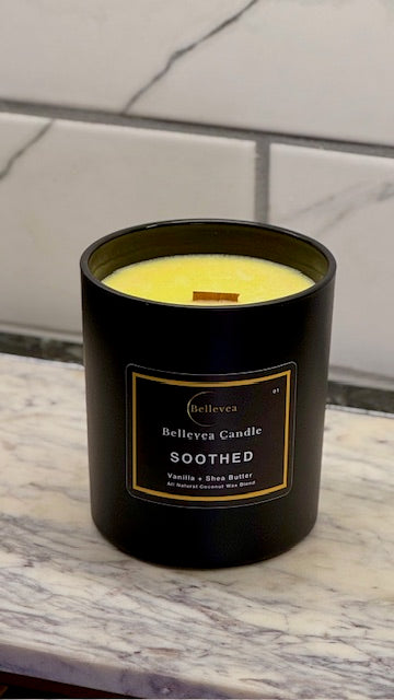 11oz Bellevea Soothed Candle, the scents of vanilla and shea butter