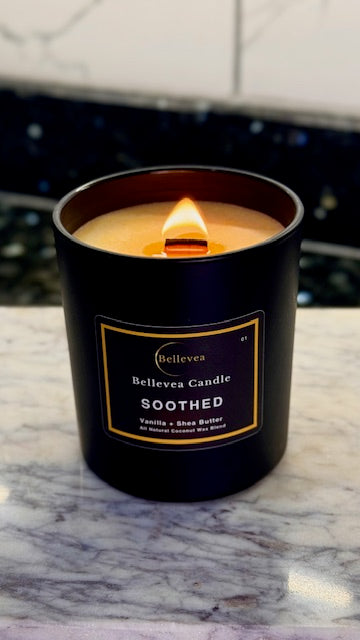 11 oz Bellevea Soothed Candle, the scents of vanilla and shea butter