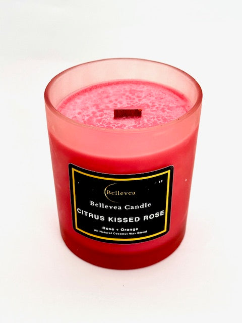11oz Bellevea Citrus Kissed Rose Candle, the scents of rose and orange