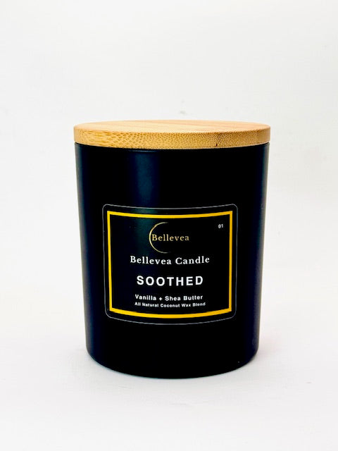 11oz Bellevea Soothed Candle, the scents of vanilla and shea butter