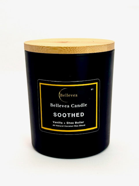 11oz Bellevea Soothed Candle, the scents of vanilla and shea butter