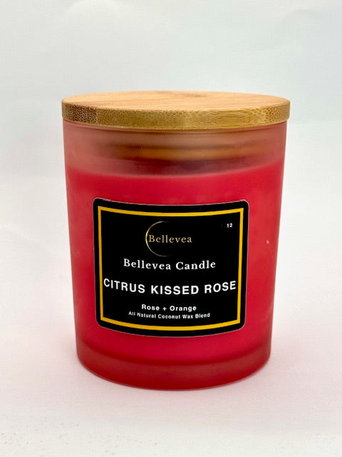 11oz Bellevea Citrus Kissed Rose Candle, the scents of rose and orange