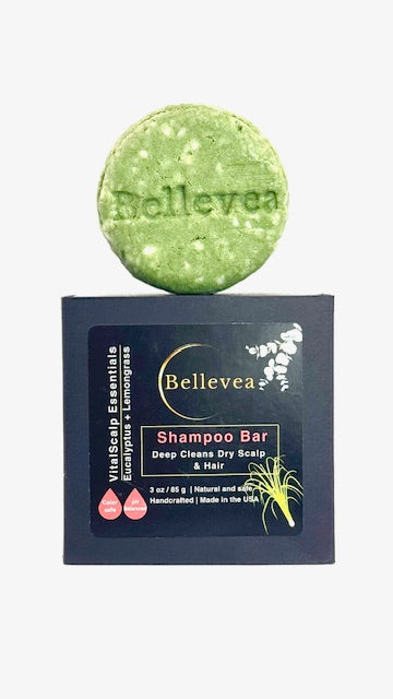 3oz Bellevea VitalScalp Essentials Shampoo Bar, scents of eucalyptus and lemongrass