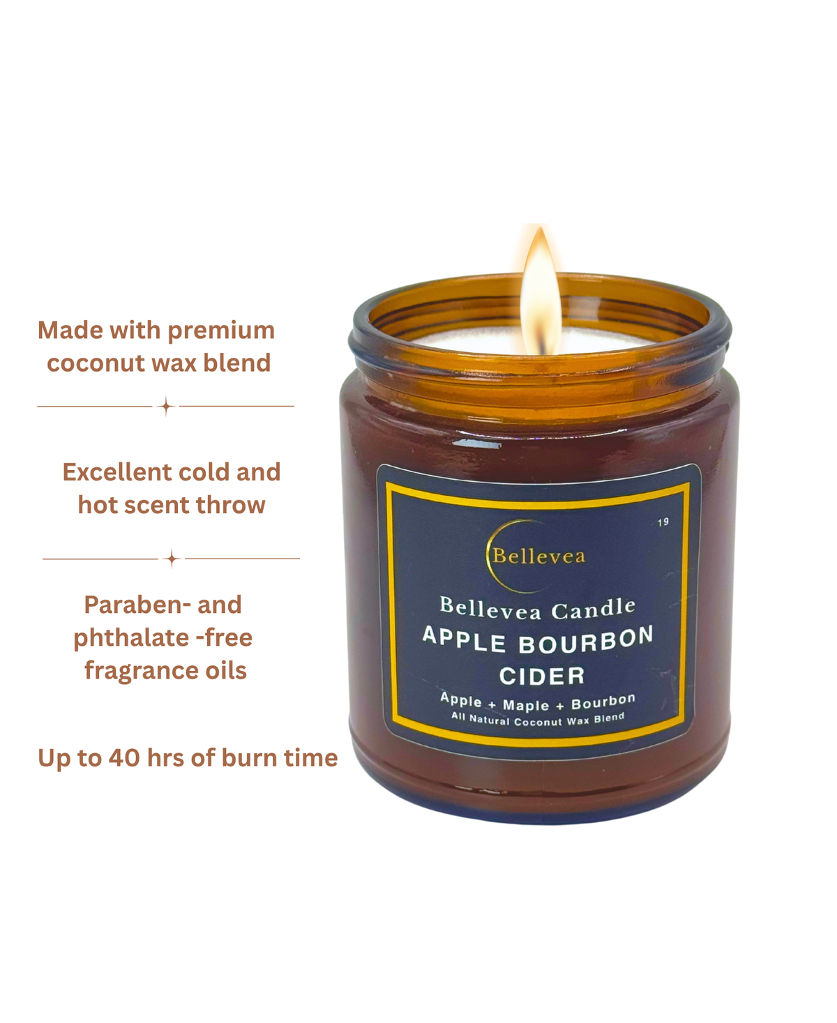 7.5 oz Bellevea Apple Bourbon Cider Candle, the scents of apple, maple, bourbon, cinnamon, pumpkin and vanilla