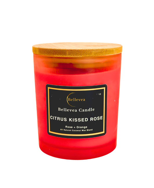 11 oz Bellevea Citrus Kissed Rose Candle, the scents of rose and orange
