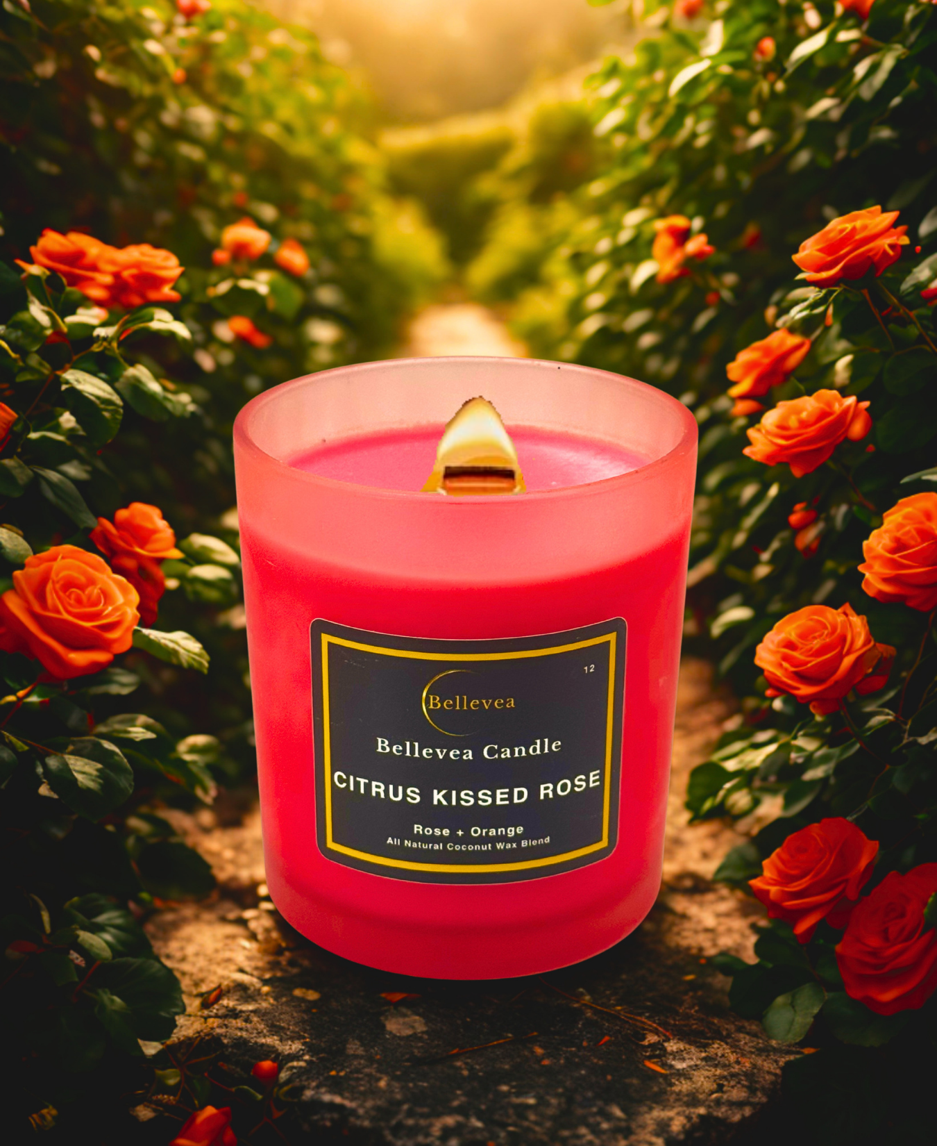 11 oz Bellevea Citrus Kissed Rose Candle, the scents of rose and orange