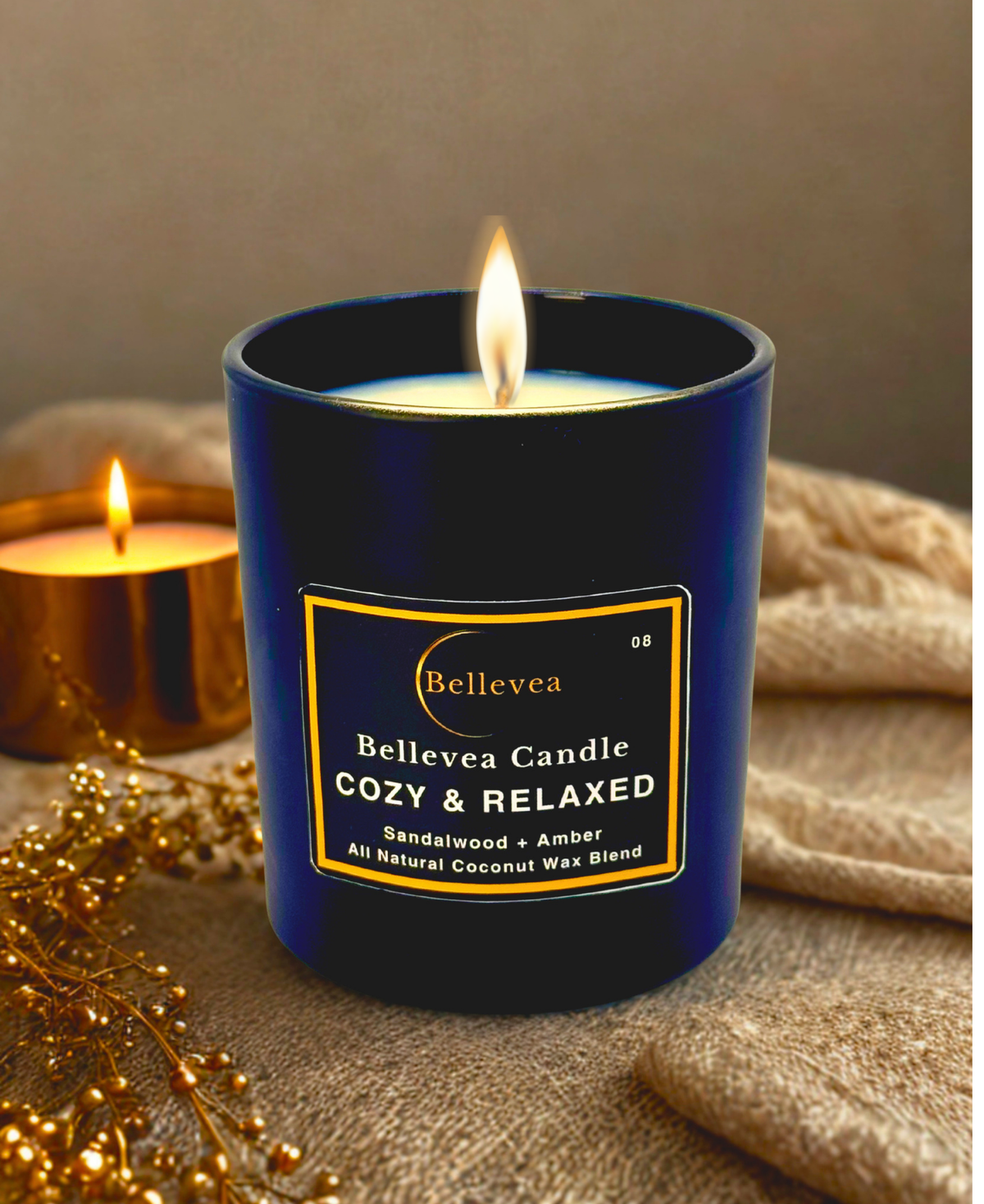 11 oz Bellevea Cozy & Relaxed Candle, the scents of amber and sandalwood