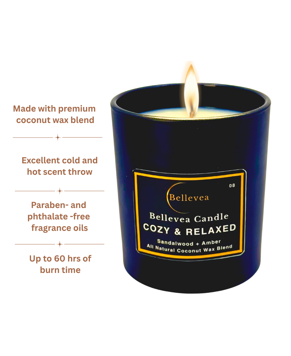 11 oz Bellevea Cozy & Relaxed Candle, the scents of amber and sandalwood