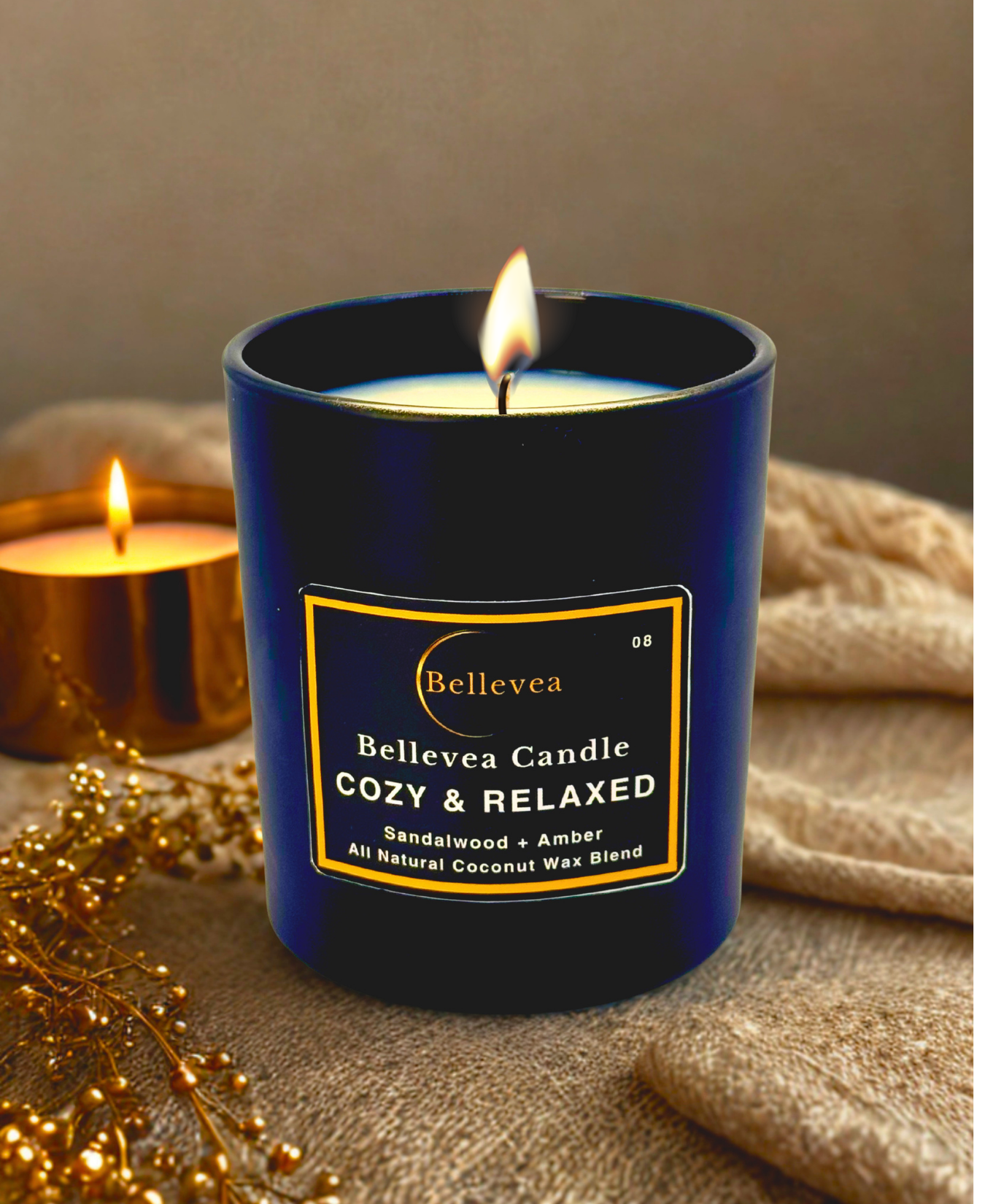 11 oz Bellevea Cozy & Relaxed Candle, the scents of amber and sandalwood