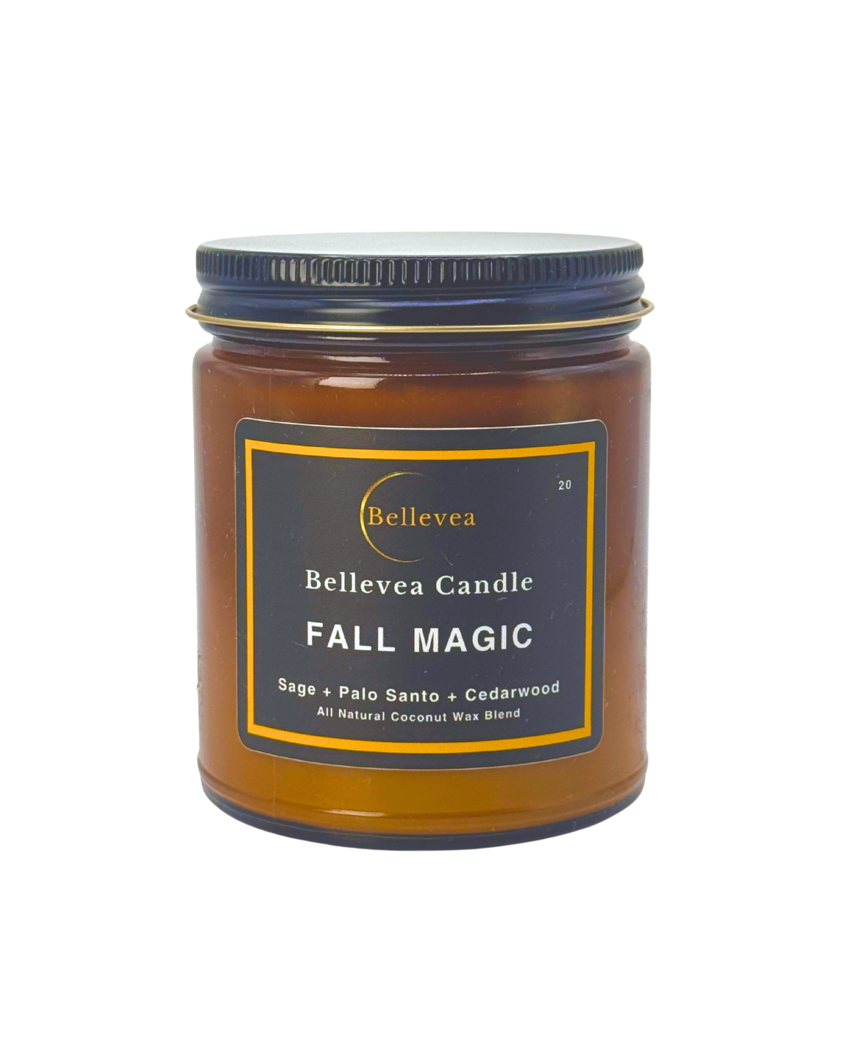 7.5 oz Bellevea Fall Magic Candle, the scents of sage, cedarwood, palo santo, cinnamon, caramel and pumpkin