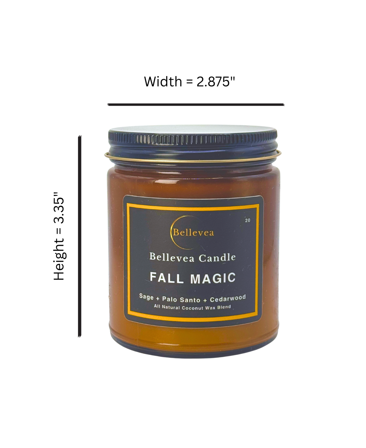 7.5 oz Bellevea Fall Magic Candle, the scents of sage, cedarwood, palo santo, cinnamon, caramel and pumpkin