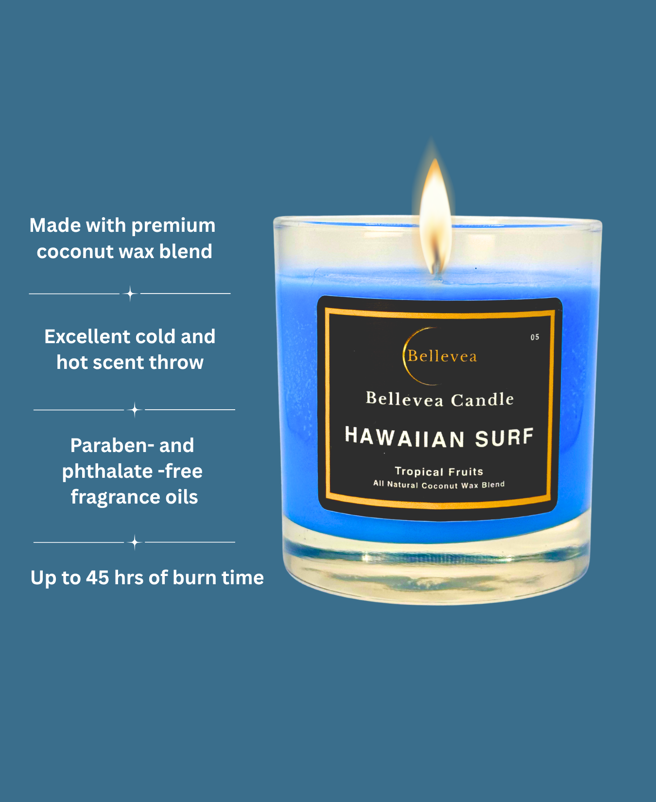 8 oz Bellevea Hawaiian Surf Candle, the scents of tropical fruits