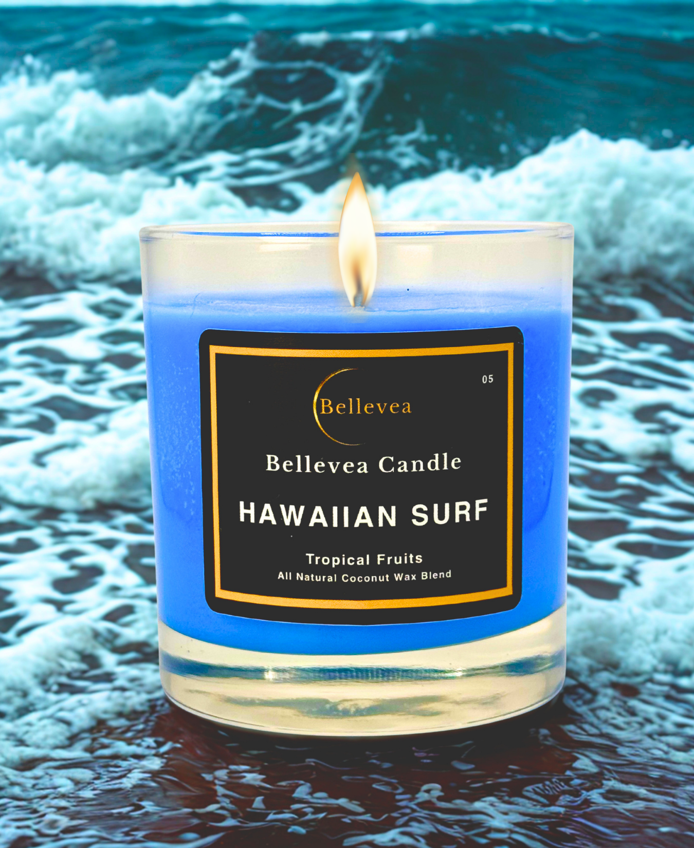 8 oz Bellevea Hawaiian Surf Candle, the scents of tropical fruits