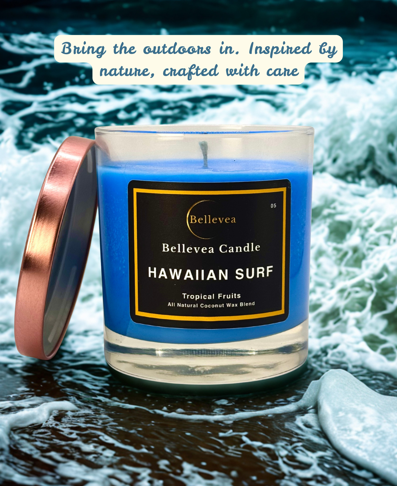 8 oz Bellevea Hawaiian Surf Candle, the scents of tropical fruits