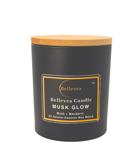 11 oz Bellevea Musk Candle, the scents of musk, orange, sandalwood, and vanilla