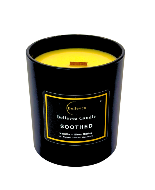 11oz Bellevea Soothed Candle, the scents of vanilla and shea butter