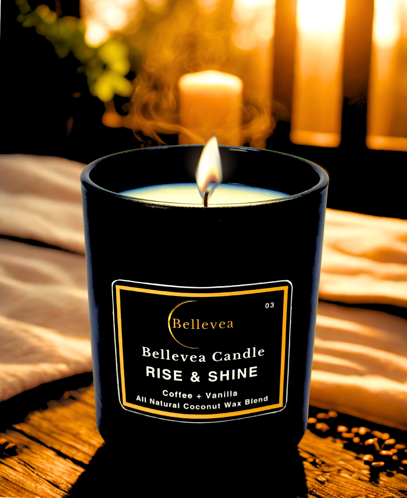 11 oz Bellevea Rise & Shine Candle, the scents of coffee and vanilla