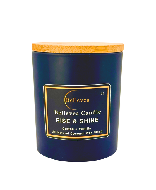 11 oz Bellevea Rise & Shine Candle, the scents of coffee and vanilla