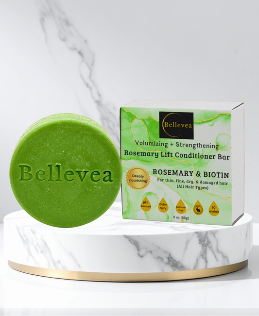3 oz Bellevea Rosemary Lift Conditioner Bar with Rosemary & Biotin for Healthier-Looking Hair & Hair Growth - Volumizing & Strengthening for thin, fine, dry & damaged hair (All Hair Types) in women and men. Scents of cedarwood and rosemary.