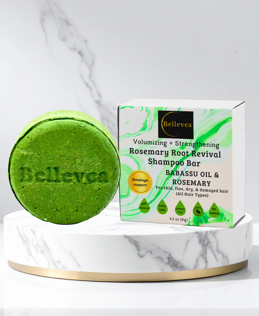 3.2 oz Bellevea Rosemary Root Revival Shampoo Bar with Babassu Oil & Rosemary for Healthy Scalp, Silk Repair & Hair Growth – Volumizing & Strengthening for thin, fine, dry, & damaged hair (All Hair Types) in women and men. Scents of cedarwood & rosemary.