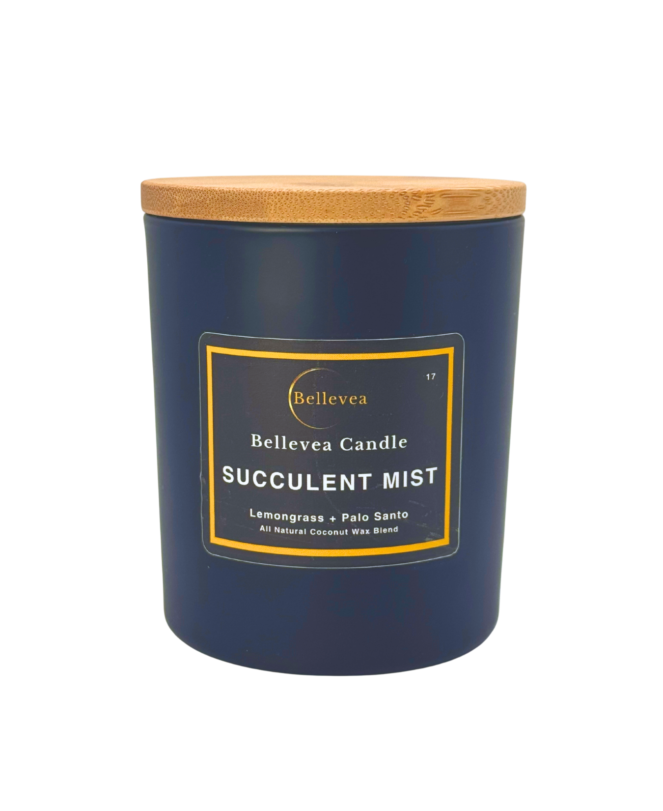 11 oz Bellevea Succulent Mist Candle, the scents of lavender, lemongrass, sage, orange, patchouli and vanilla