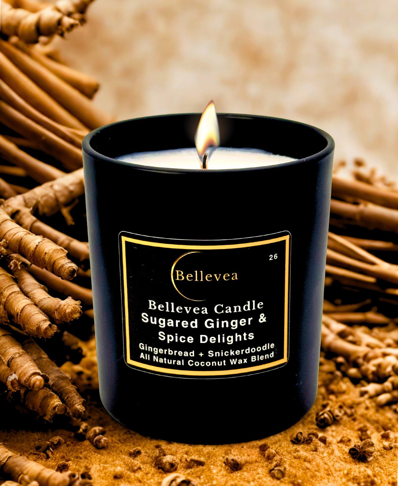 11 oz Bellevea Sugared Ginger & Spice Delights Candle, the scents of gingerbread, snickerdoodle, eucalyptus, spearmint, and frankincense