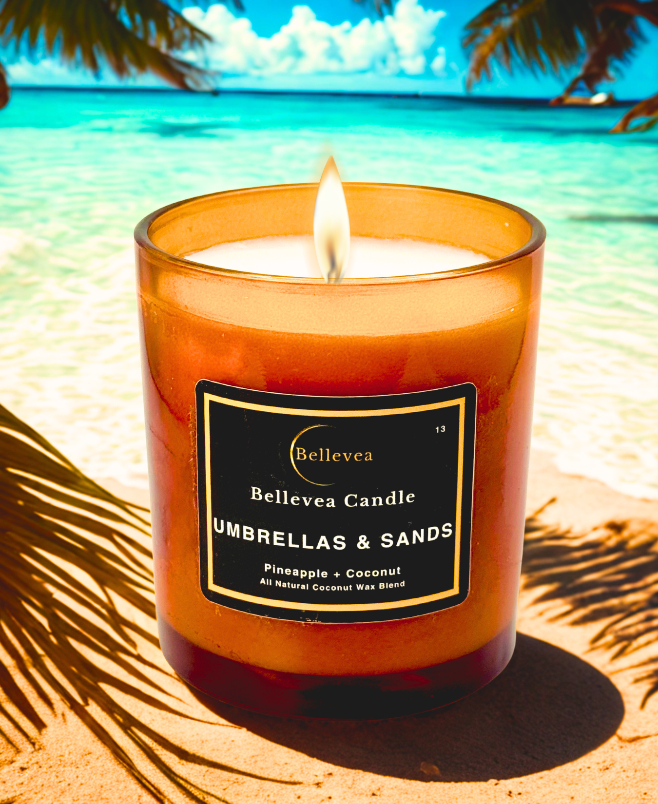11 oz Bellevea Umbrella and Sands, the scents of pineapple and coconut.