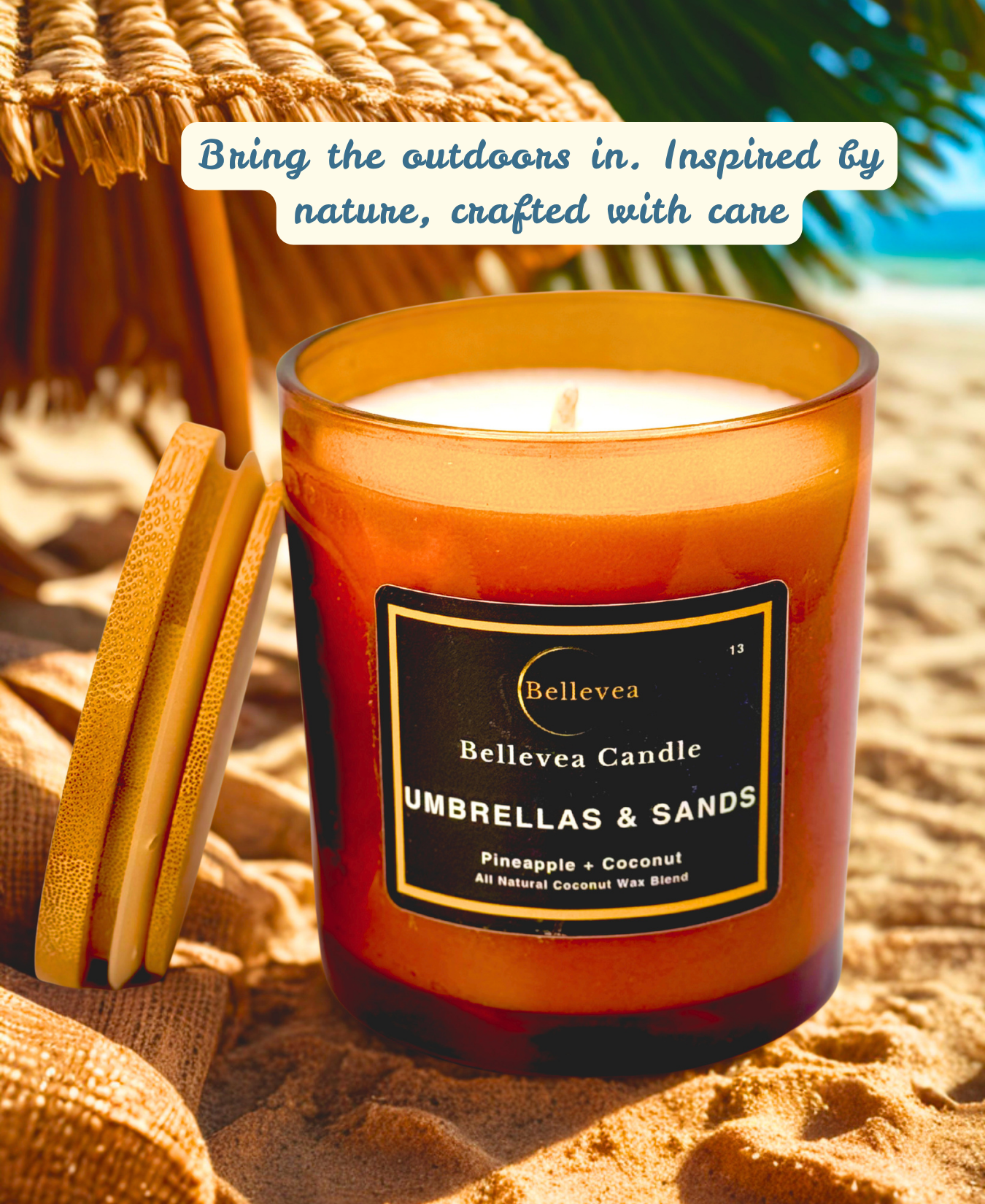 11 oz Bellevea Umbrella and Sands, the scents of pineapple and coconut.
