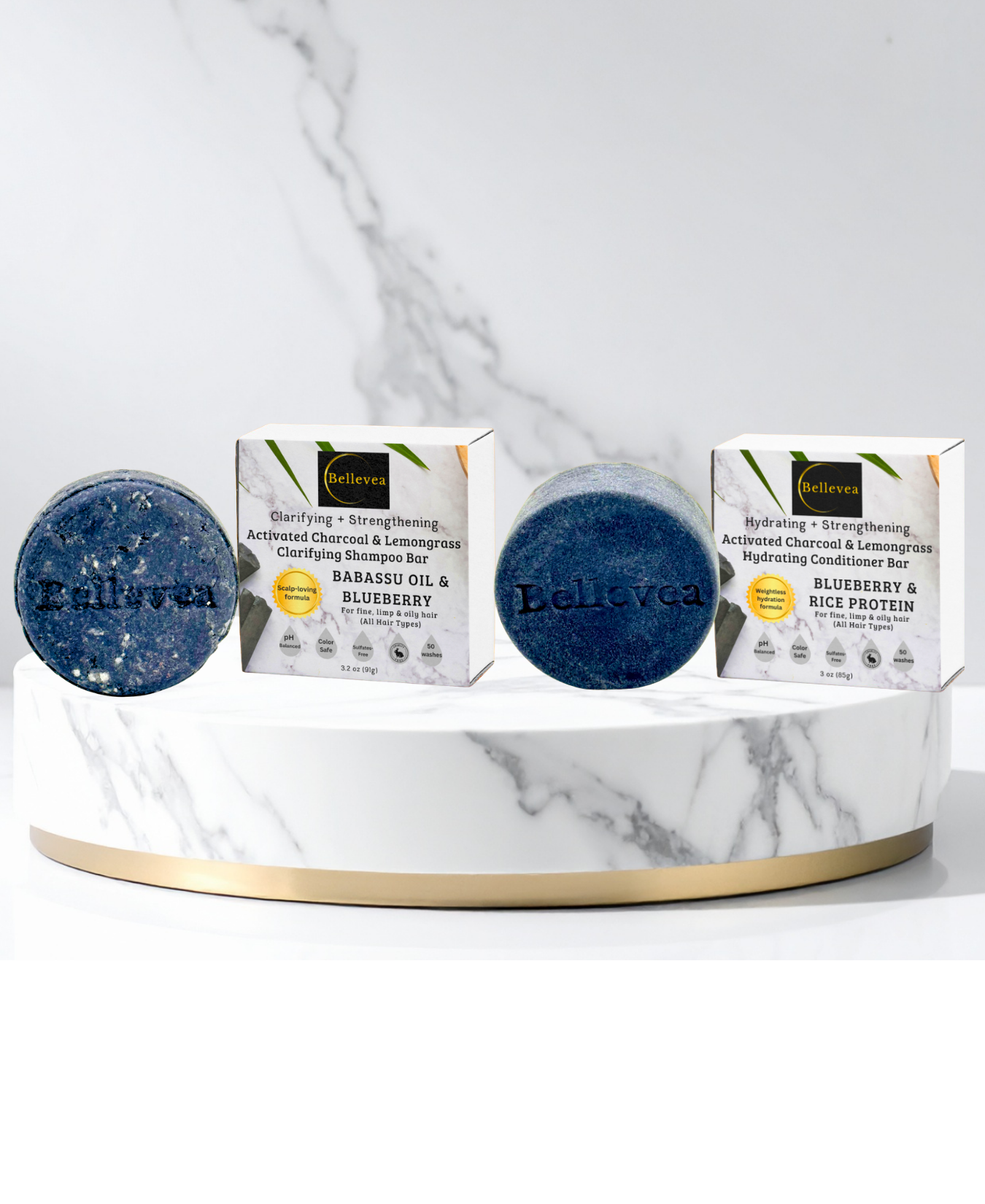 3.2 oz Bellevea Activated Charcoal & Lemongrass Clarifying Shampoo & 3 oz Activated Charcoal & Lemongrass Hydrating Conditioner Combo-Clarifying & hydrating for fine, limp, & oily hair (All Hair Types) in women & men. Scents of lemongrass & eucalyptus