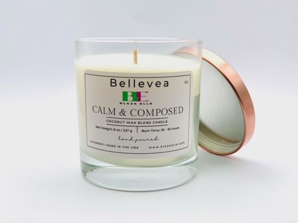 11oz Bellevea Calm and Composed Candle, the scent of lavender