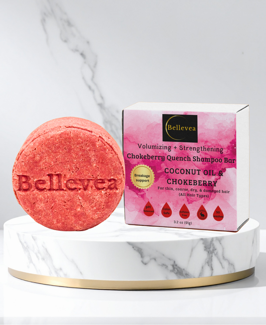3.2 oz Bellevea Chokeberry Quench Shampoo Bar with Coconut Oil, Rosemary & Rice Protein for Healthy Scalp & Hair - Volumizing & Strengthening shampoo for thin, coarse, dry, and damaged hair (All Hair Types) in women and men. Scents of geranium & bergamot.
