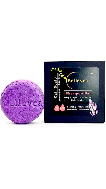 3oz Bellevea CalmScalp Shampoo Bar, scents of lavender and tea tree