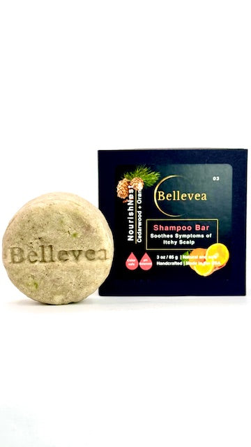 3oz Bellevea NourishNest Shampoo Bar, scents of cedarwood and orange