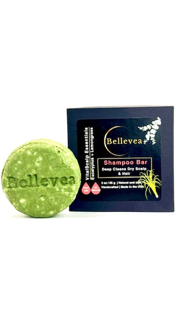 3oz Bellevea VitalScalp Essentials Shampoo Bar, scents of eucalyptus and lemongrass