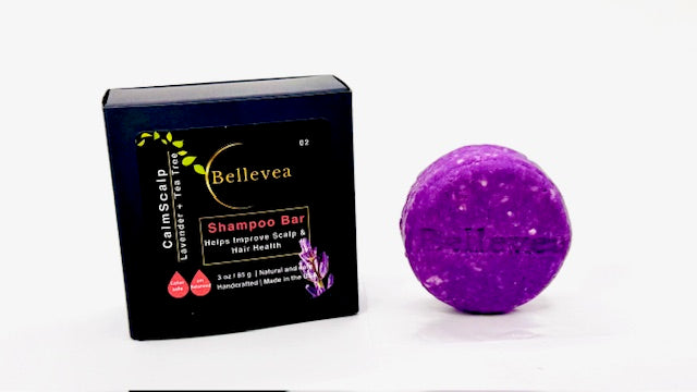 3oz Bellevea CalmScalp Shampoo Bar, scents of lavender and tea tree