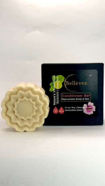 2.7oz Bellevea Nature's VibrantGlow Conditioner Bar, scents of geranium and bergamot
