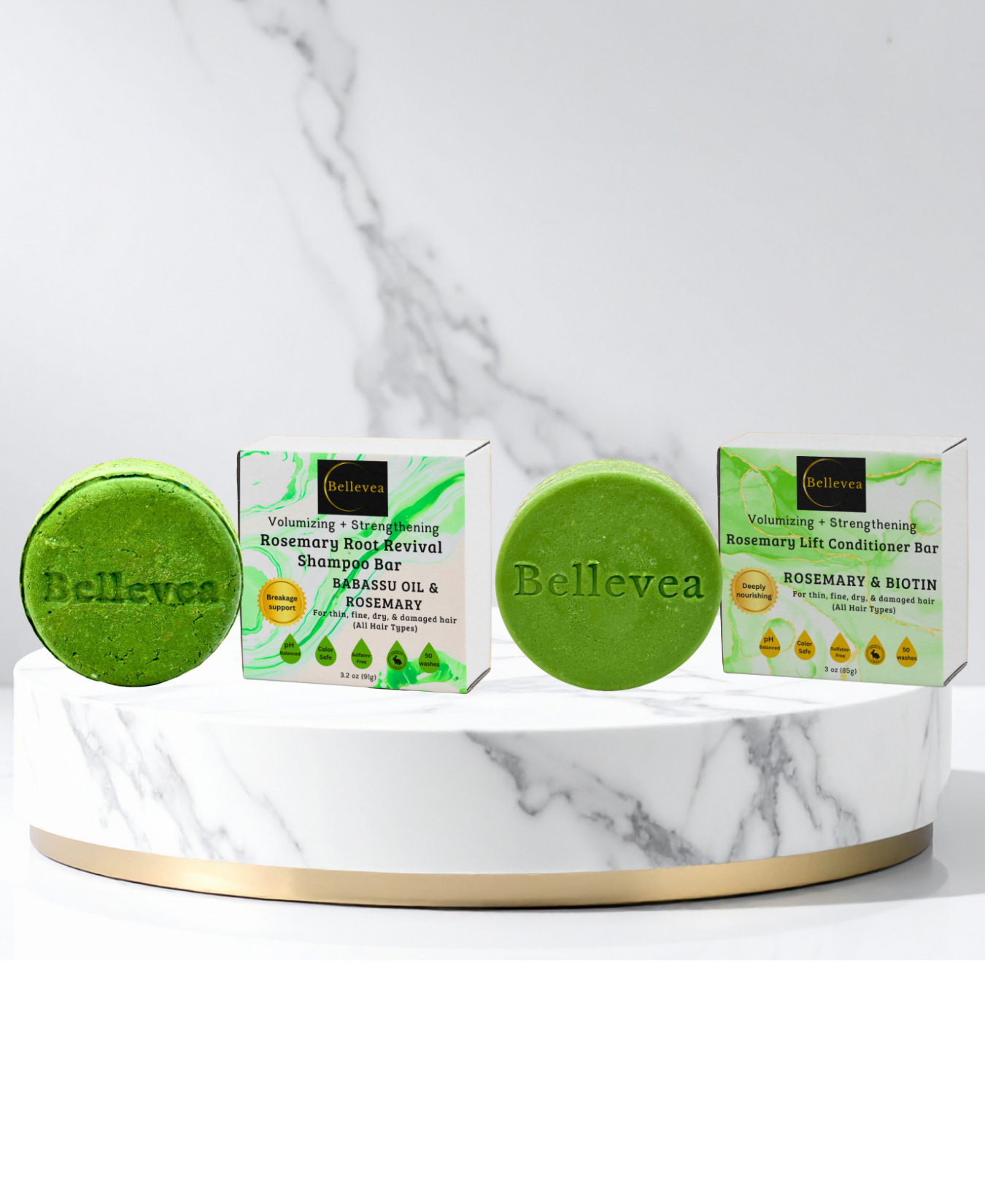 3.2 oz Bellevea Rosemary Root Revival Shampoo & Rosemary Lift Conditioner Bars Combo - Volumizing & strengthening for thin, fine, dry & damaged hair (All Hair Types) in women & men. Scents of cedarwood & rosemary.