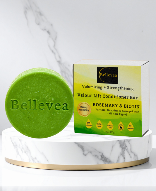 3 oz Bellevea Velour Lift Conditioner Bar with Rosemary & Biotin for Silk Repair & Hair Growth – Volumizing & Strengthening for thin, fine, dry, & damaged hair (All Hair Types) in women and men. Scents of lemongrass & eucalyptus.